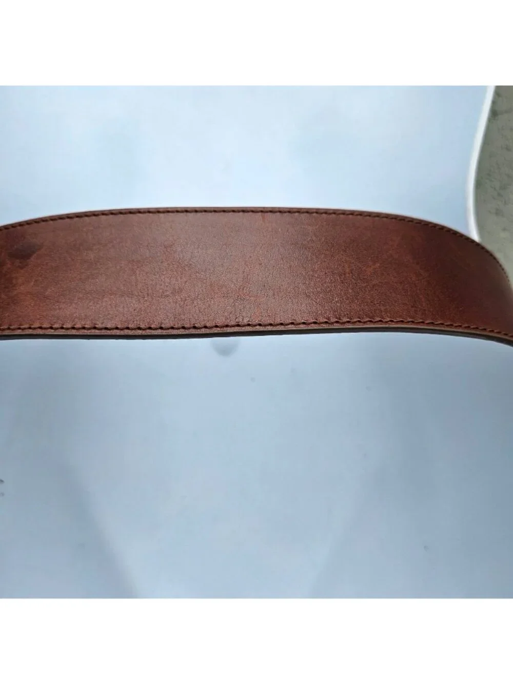 DKNY Donna Karan Wide Brown Leather Belt Brass Buckle Italy Sz L 31-36